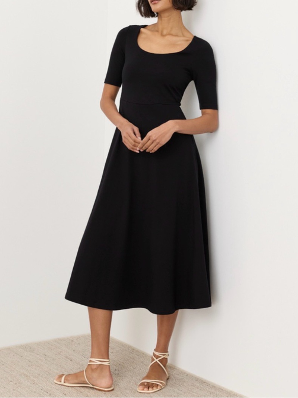 Pact Fit & Flare Signature Scoop Dress XL Black Organic Cotton Midi Pockets